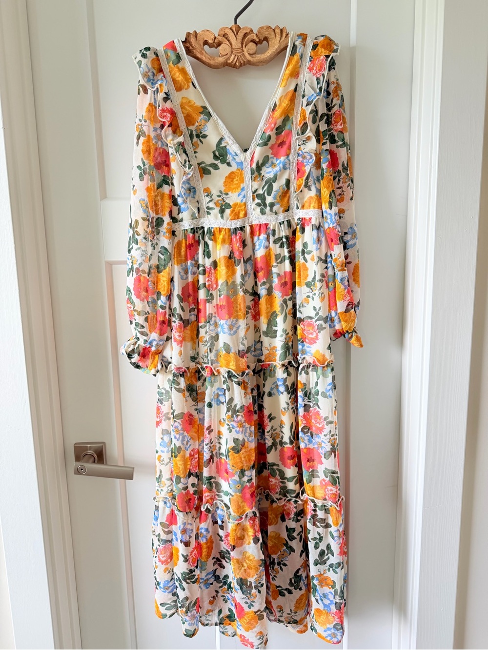 In Bloom Cream Maxi Dress with Yellow, Pink and Blue Floral Print